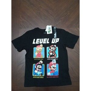 Super Mario Bros Level Up! Nintendo T Shirt Black Size M  2018 New with Tags